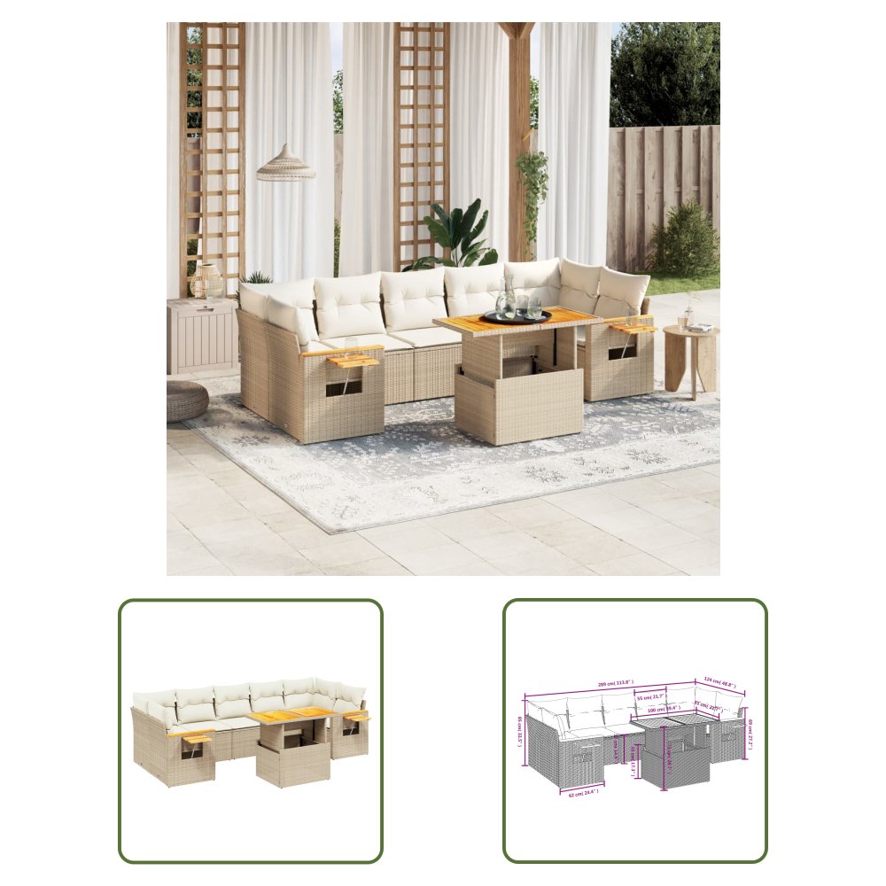 The Living Store 8-cz. zestaw mebli ogrodowych z poduszkami - beżowy - polirattan - Sofa Ogrodowa