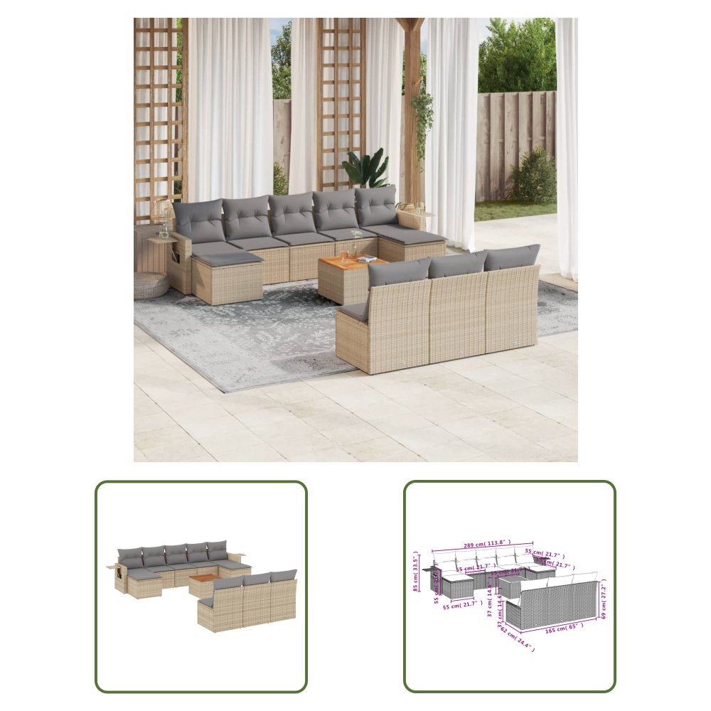 The Living Store 11-cz. zestaw mebli ogrodowych z poduszkami - mieszany beż - Sofa Ogrodowa