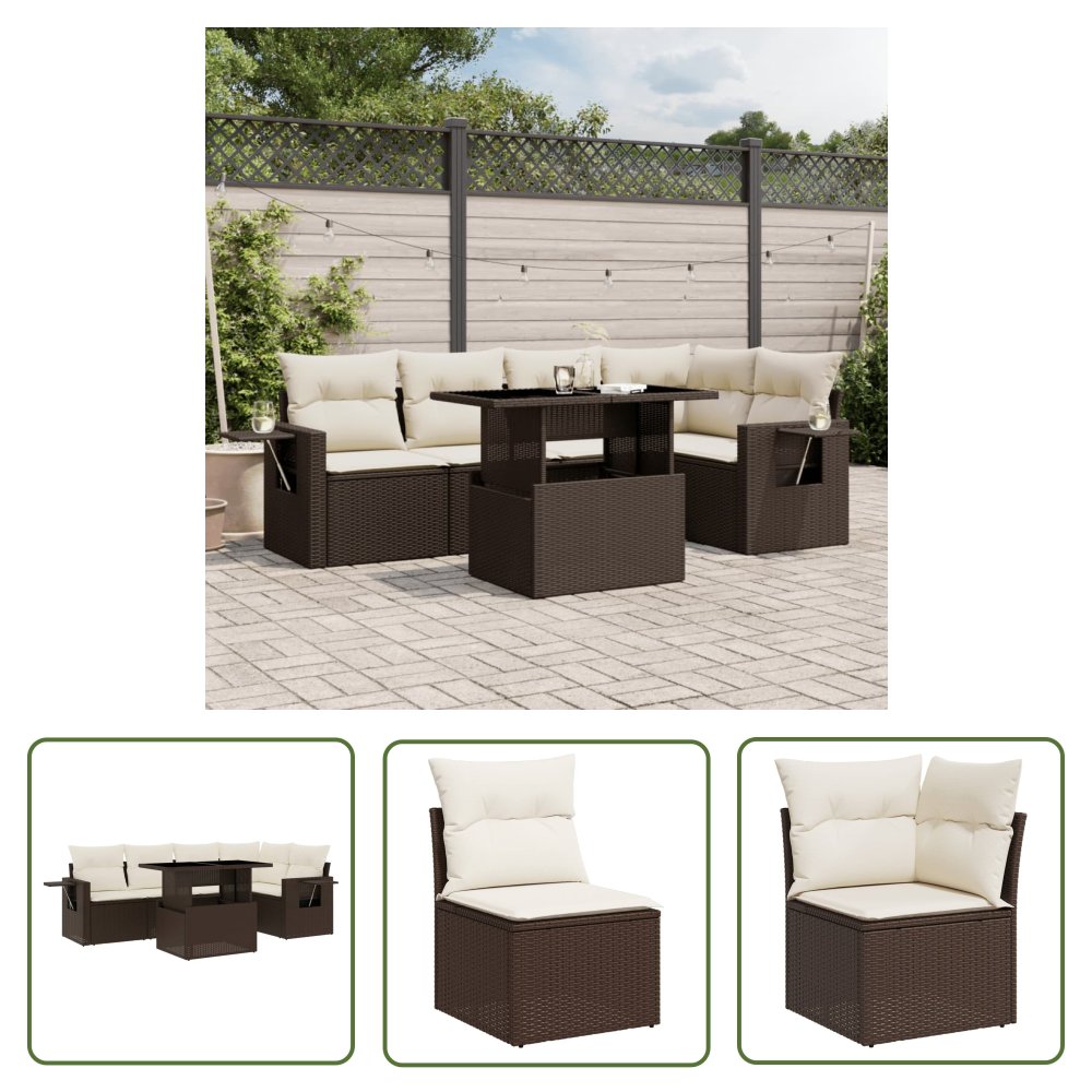 The Living Store 6-cz. zestaw wypoczynkowy do ogrodu - z poduszkami - brązowy - Sofa Ogrodowa