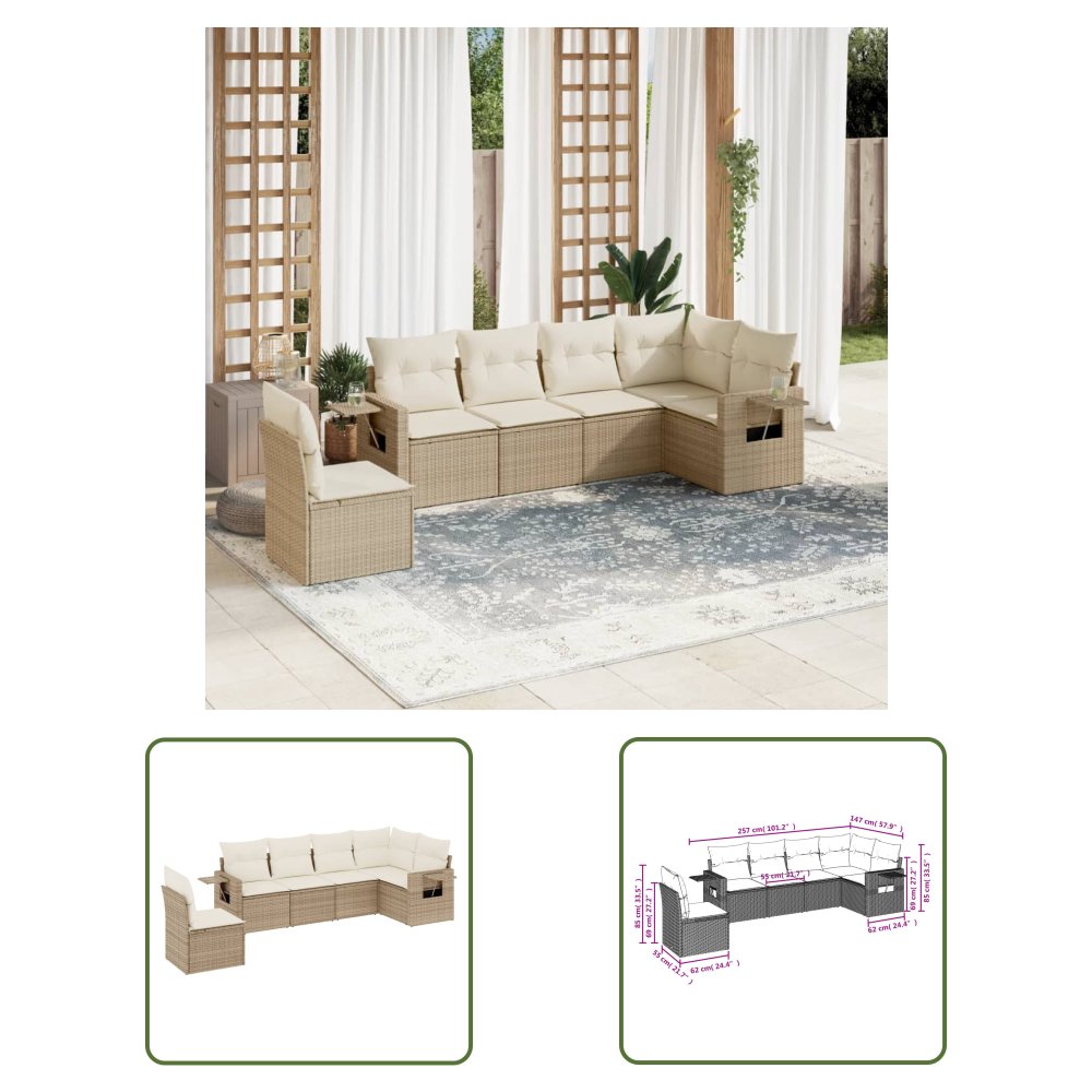 The Living Store 6-cz. zestaw mebli ogrodowych z poduszkami - beżowy - polirattan - Sofa Ogrodowa