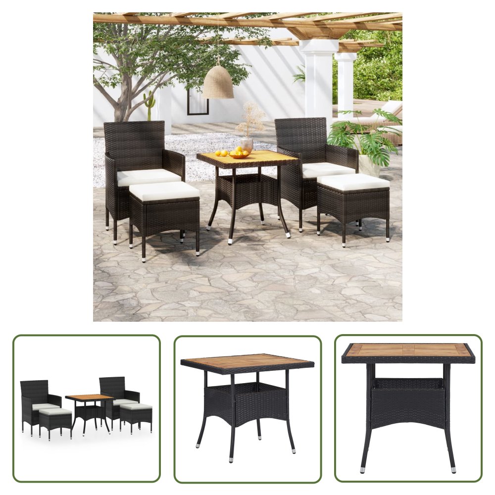 The Living Store 5-częściowy zestaw mebli ogrodowych - rattan PE i akacja - czarny - Zestaw Ogrodowy