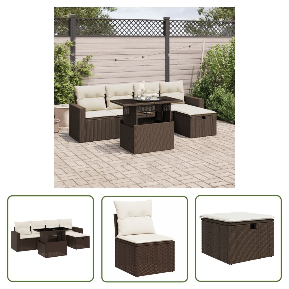 The Living Store 6-cz. zestaw wypoczynkowy do ogrodu - z poduszkami - brązowy - Sofa Ogrodowa