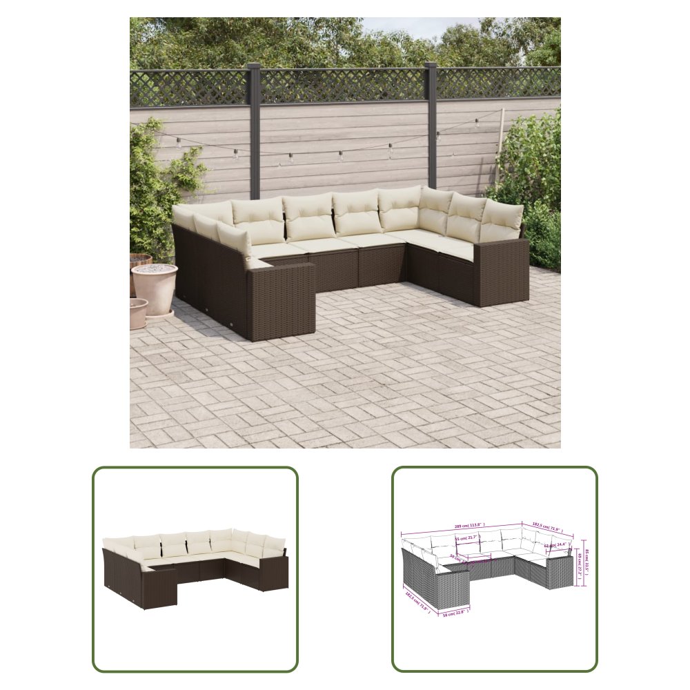 The Living Store 9-cz. zestaw mebli ogrodowych z poduszkami - brązowy - polirattan - Sofa Ogrodowa