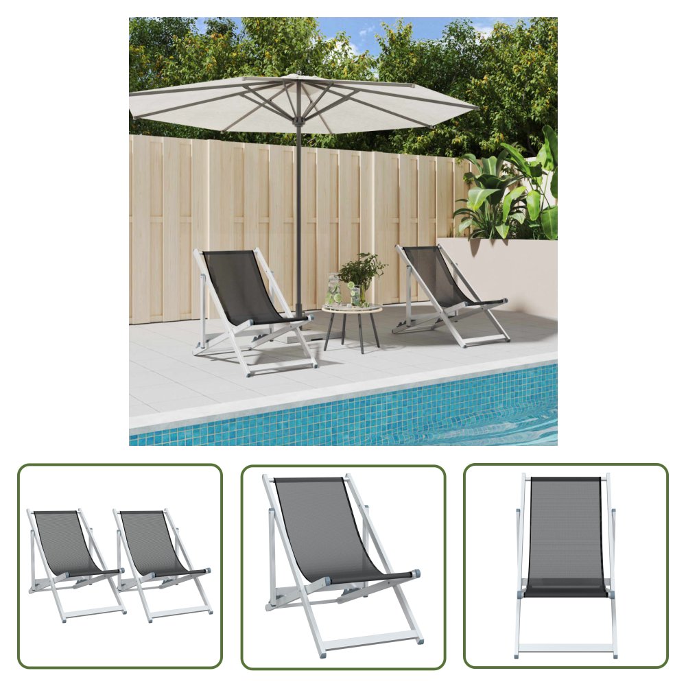 The Living Store Składane krzesła plażowe - 2 szt. - szare - aluminium i textilene - Krzesło Plażowe