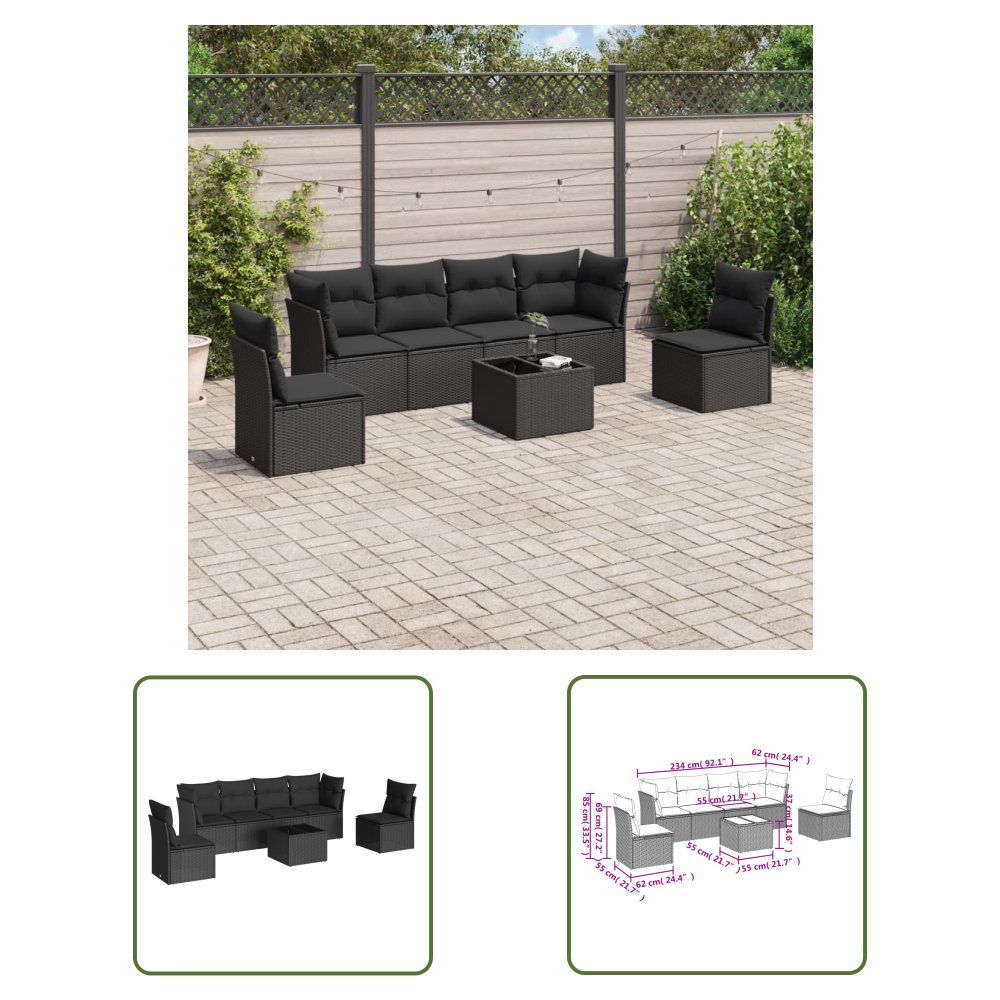The Living Store 7-cz. zestaw wypoczynkowy do ogrodu - z poduszkami - czarny - Sofa Ogrodowa