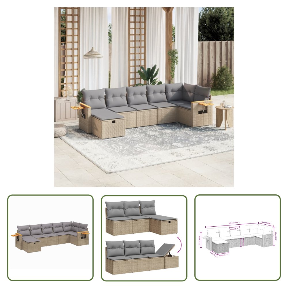 The Living Store 7-cz. zestaw mebli ogrodowych z poduszkami - mieszany beż - Sofa Ogrodowa