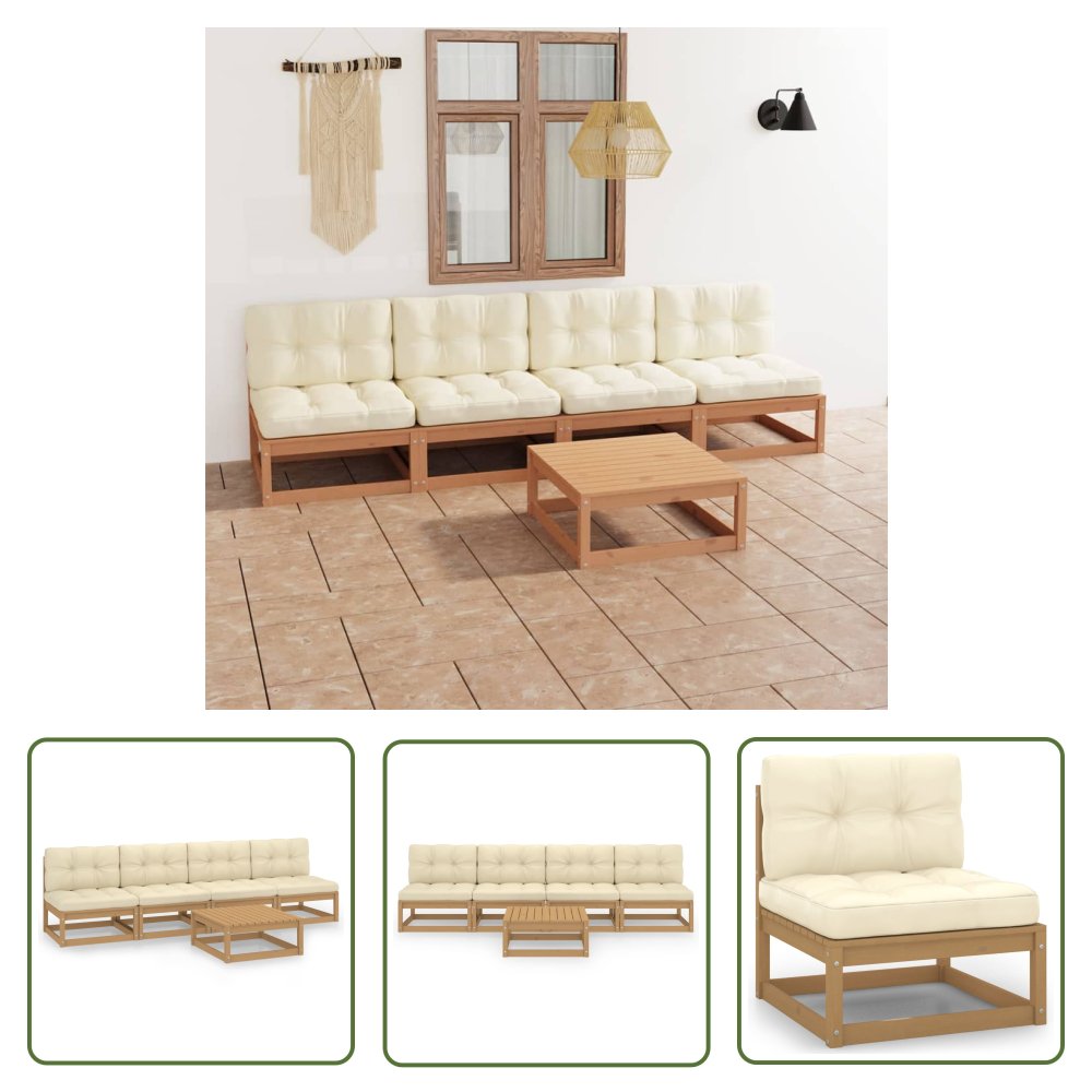 The Living Store 5-cz. zestaw wypoczynkowy do ogrodu - z poduszkami - lita sosna - Zestaw Wypoczynkowy Do Ogrodu