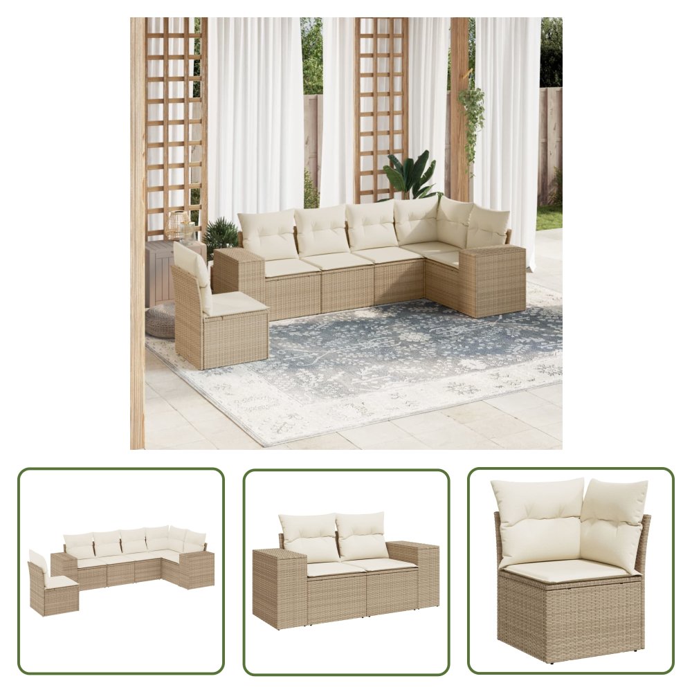 The Living Store 6-cz. zestaw mebli ogrodowych z poduszkami - beżowy - polirattan - Sofa Ogrodowa