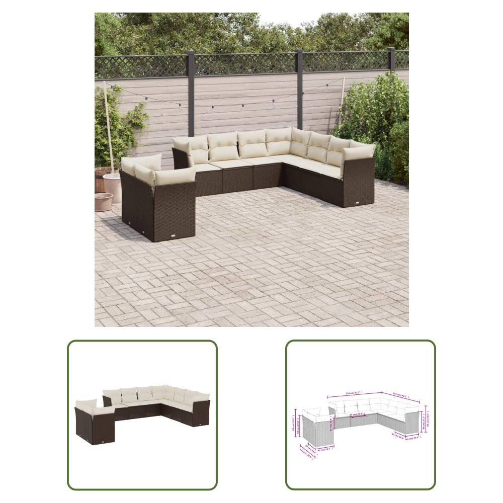 The Living Store 9-cz. zestaw mebli ogrodowych z poduszkami - brązowy - polirattan - Sofa Ogrodowa