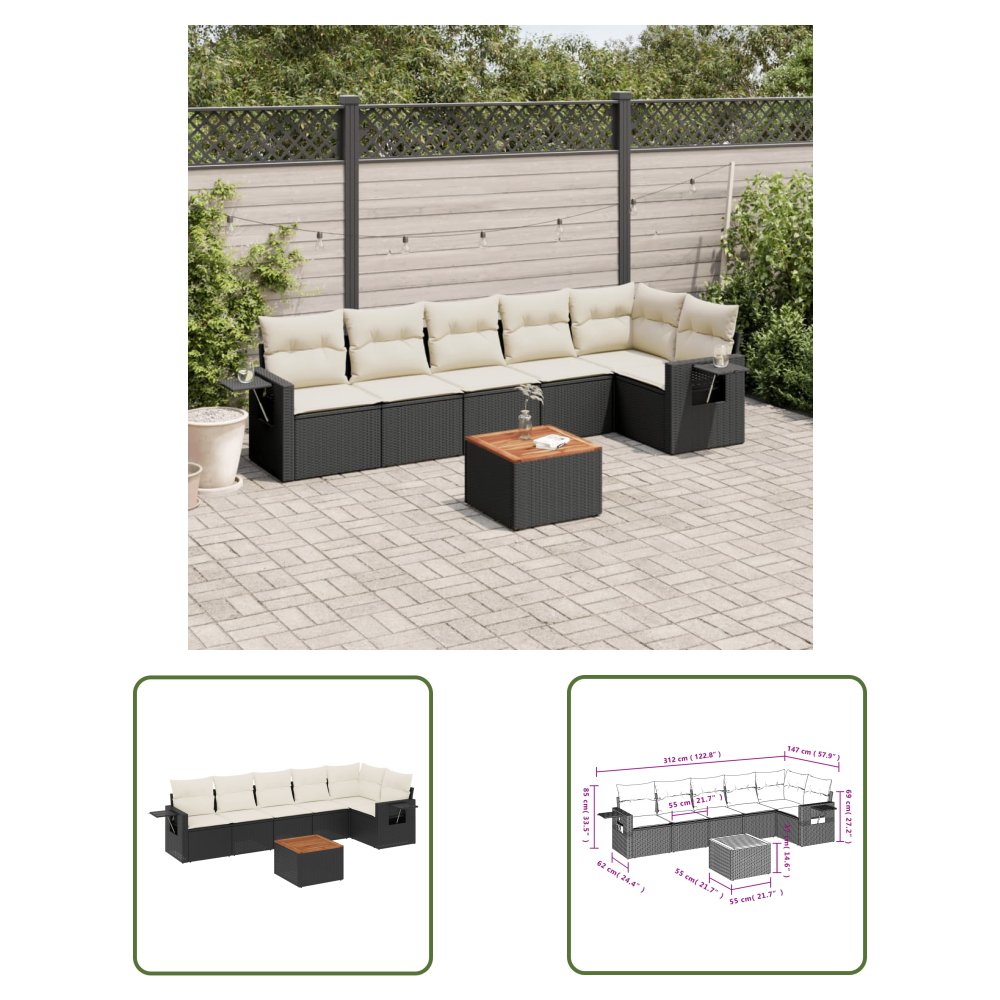The Living Store 7-cz. zestaw wypoczynkowy do ogrodu - z poduszkami - czarny - Sofa Ogrodowa
