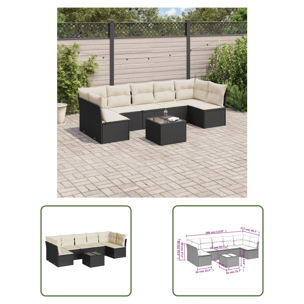 The Living Store 8-cz. zestaw wypoczynkowy do ogrodu - z poduszkami - czarny - Sofa Ogrodowa