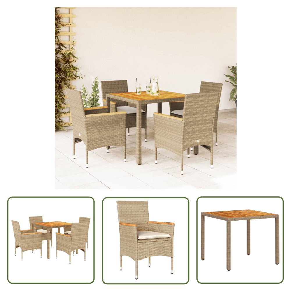 The Living Store 5-cz. zestaw mebli ogrodowych z poduszkami - beżowy - polirattan - Meble Ogrodowe