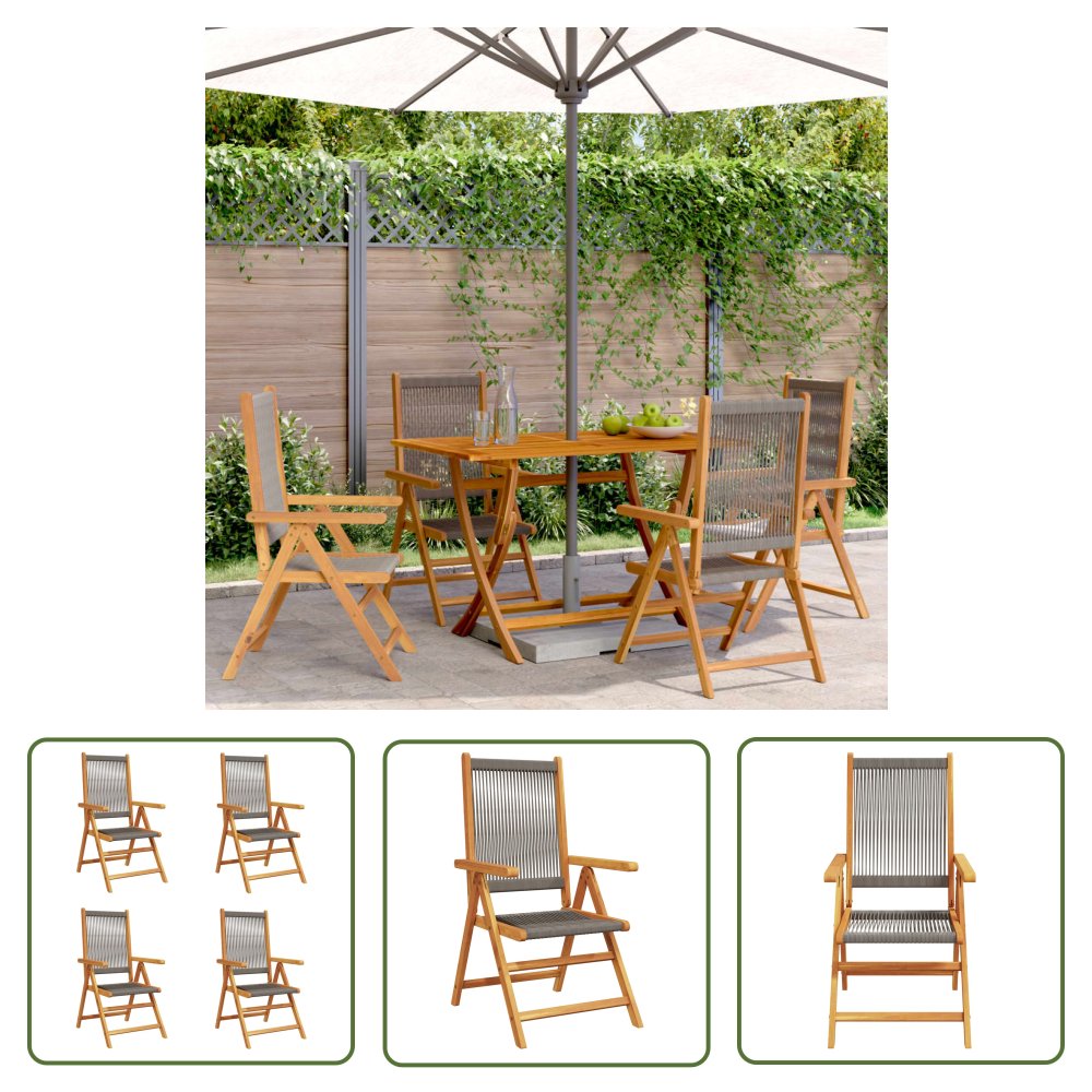 The Living Store Rozkładane krzesła ogrodowe - 4 szt. - szare - drewno akacjowe - Krzesła Ogrodowe
