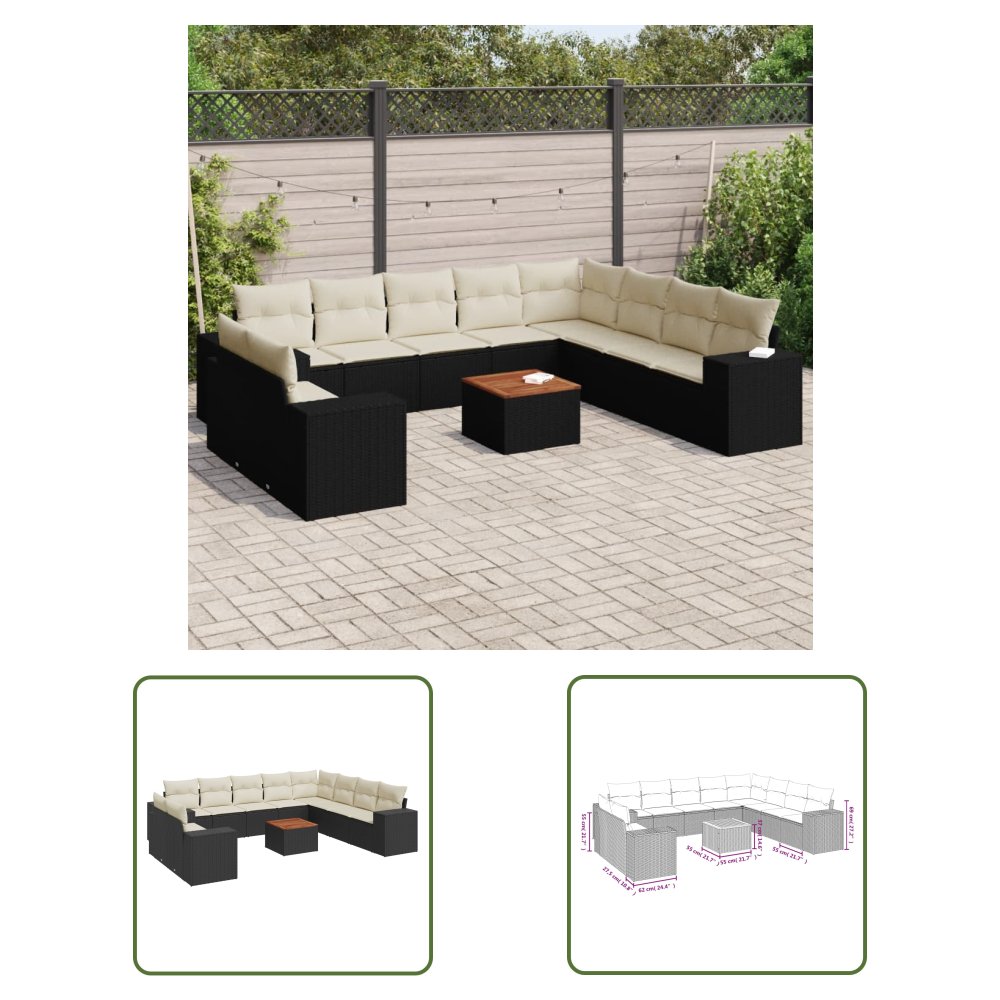 The Living Store 11-cz. zestaw wypoczynkowy do ogrodu - poduszki czarny rattan PE - Sofa Ogrodowa