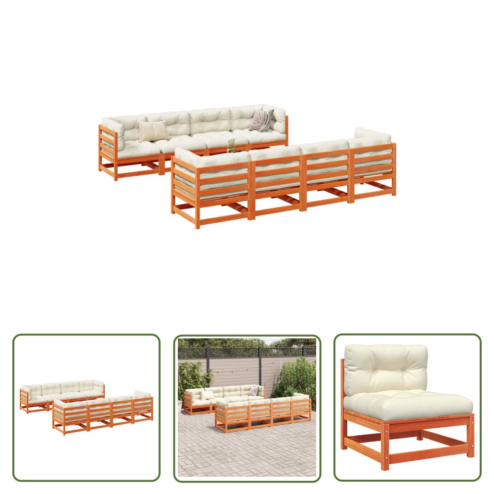 The Living Store 9-cz. zestaw wypoczynkowy do ogrodu - z poduszkami - woskowy brąz - Zestaw Wypoczynkowy Do Ogrodu