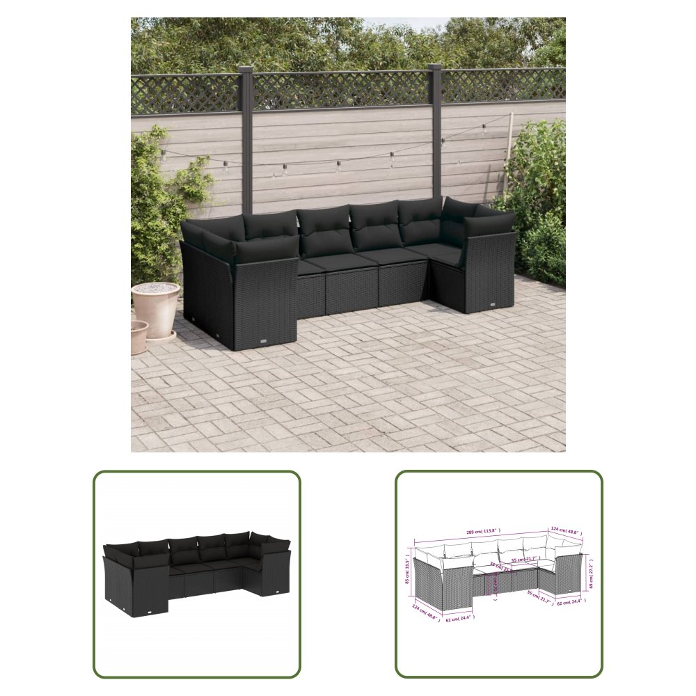 The Living Store 7-cz. zestaw wypoczynkowy do ogrodu - z poduszkami - czarny - Sofa Ogrodowa