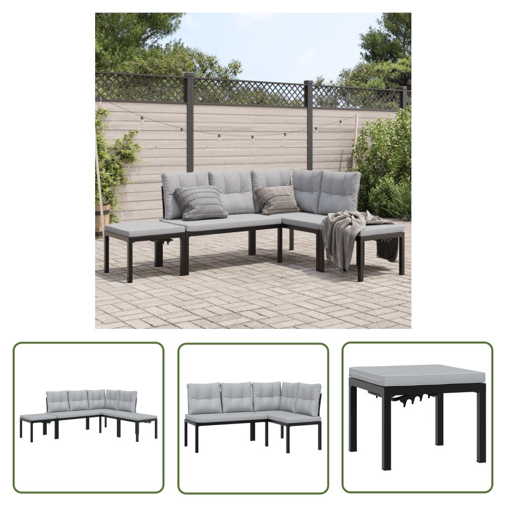 The Living Store 4-cz. zestaw mebli do ogrodu z poduszkami - malowana stal - Zestaw Wypoczynkowy Do Ogrodu