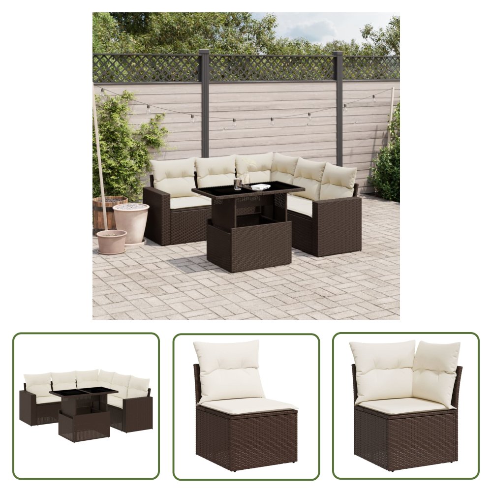 The Living Store 6-cz. zestaw wypoczynkowy do ogrodu - z poduszkami - brązowy - Sofa Ogrodowa