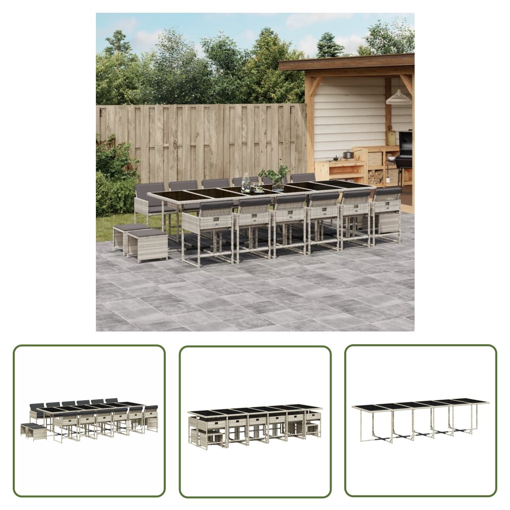 The Living Store 17-cz. zestaw mebli ogrodowych z poduszkami - jasnoszary - Meble Ogrodowe