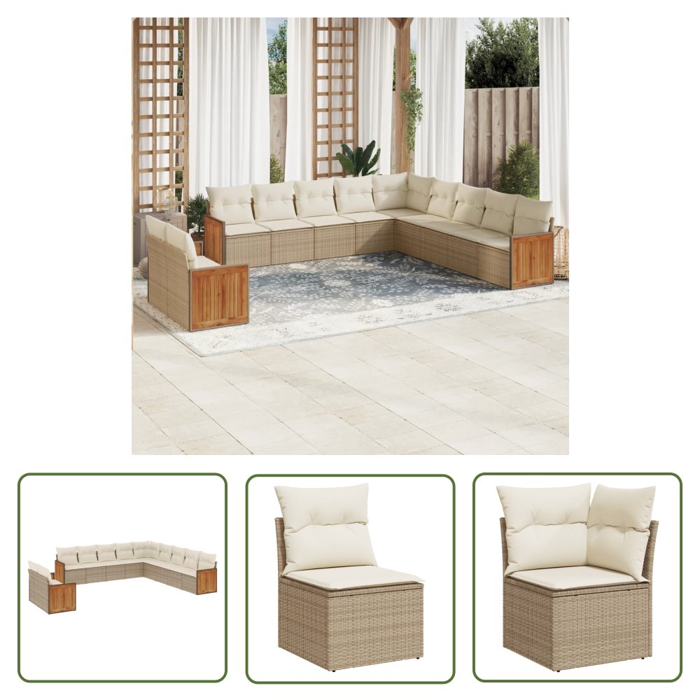 The Living Store 11-cz. zestaw mebli ogrodowych z poduszkami - beżowy - polirattan - Sofa Ogrodowa