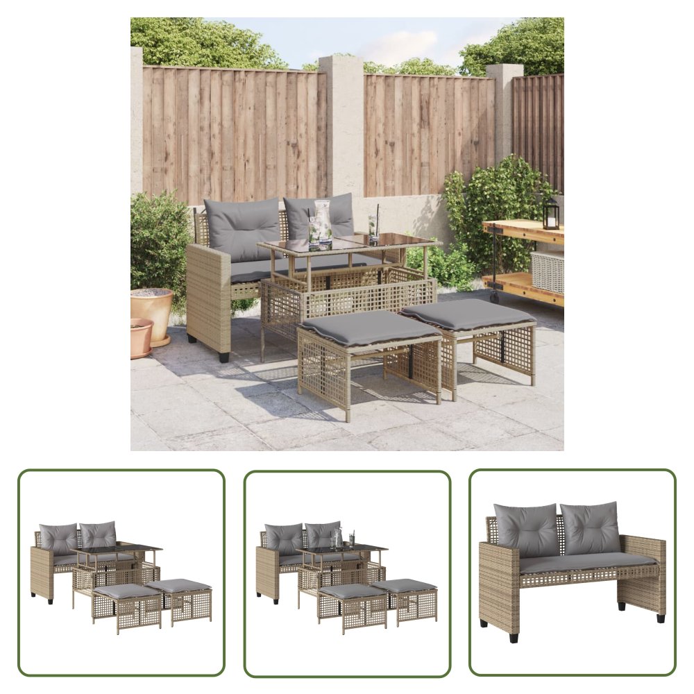 The Living Store 4-cz. zestaw wypoczynkowy do ogrodu - z poduszkami - beżowy - Sofa Ogrodowa