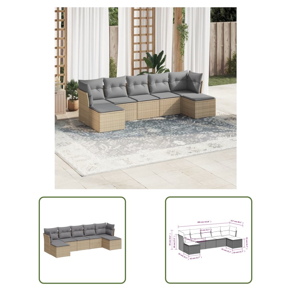 The Living Store 7-cz. zestaw wypoczynkowy do ogrodu - z poduszkami - beżowy - Sofa Ogrodowa