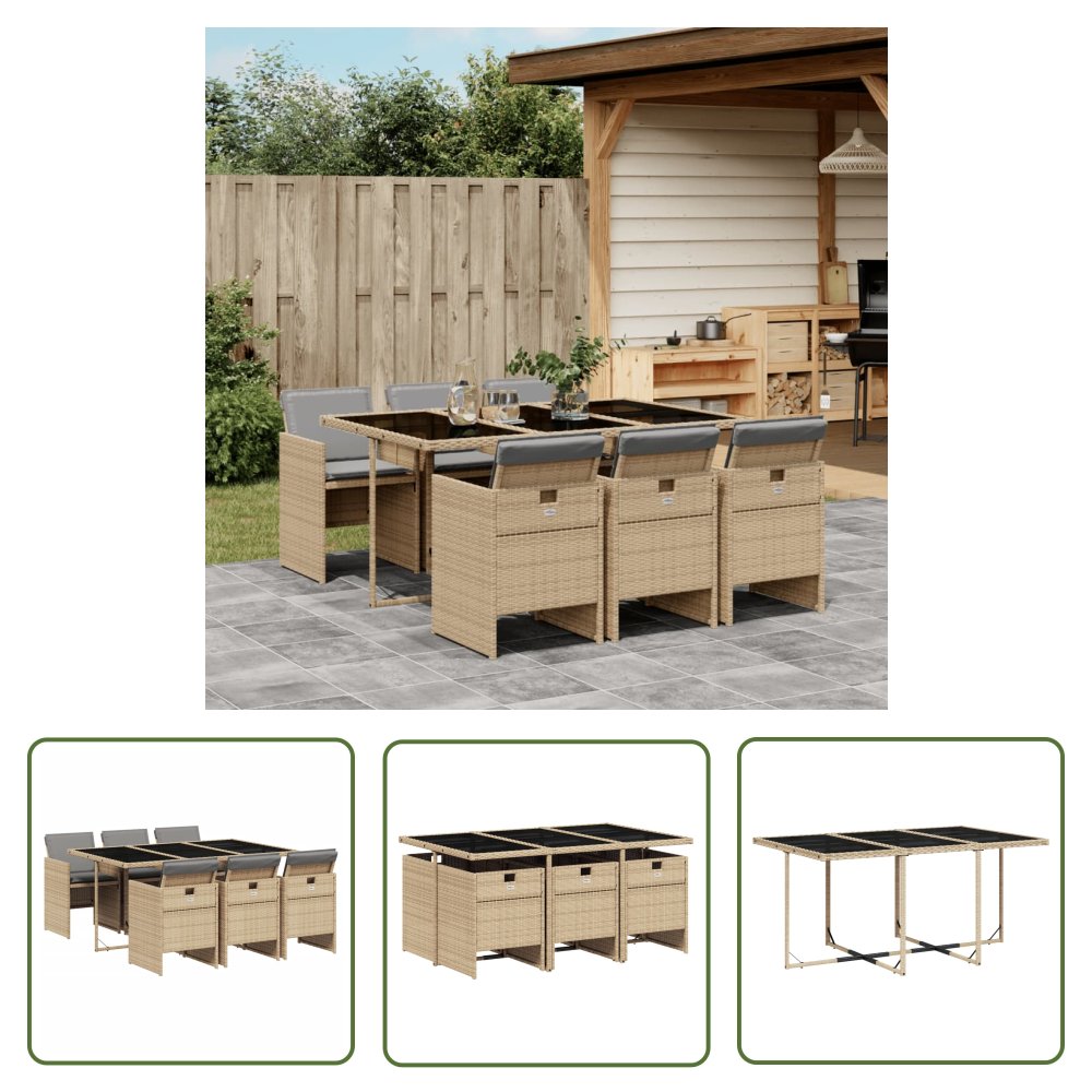 The Living Store 7-cz. zestaw mebli ogrodowych z poduszkami - mieszany beż - Meble Ogrodowe