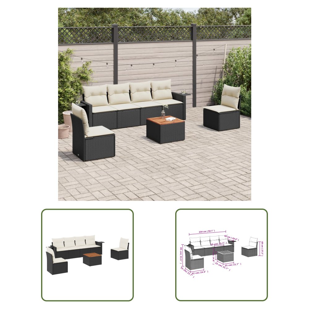 The Living Store 7-cz. zestaw wypoczynkowy do ogrodu - z poduszkami - czarny - Sofa Ogrodowa