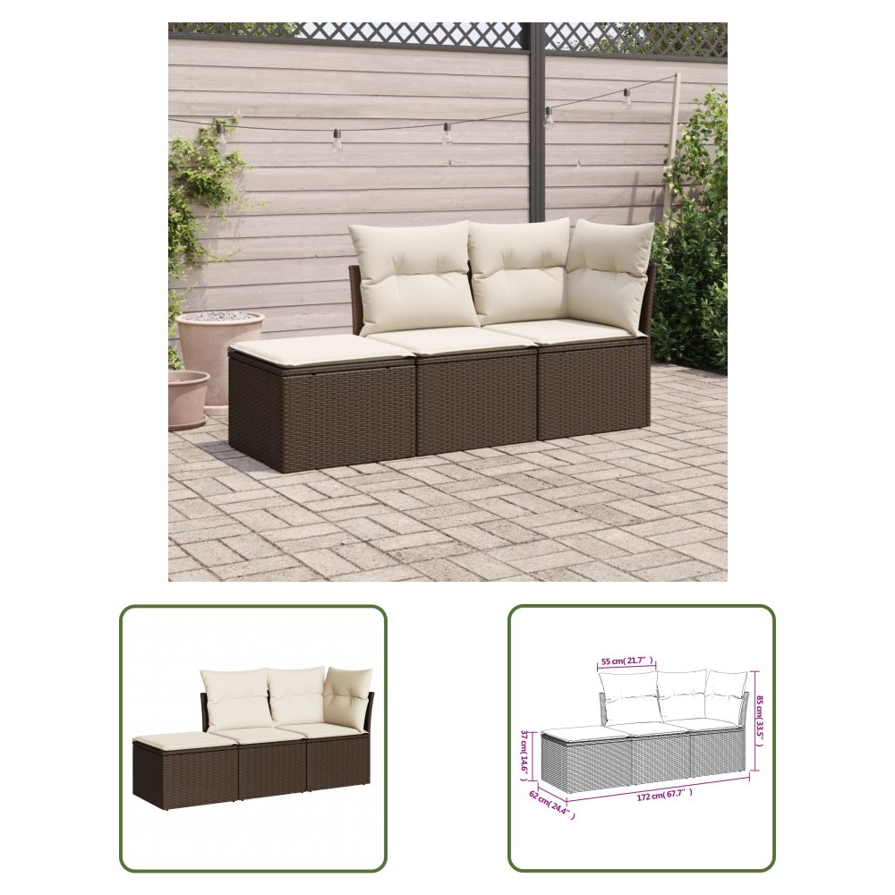 The Living Store 3-cz. zestaw wypoczynkowy do ogrodu - poduszki - brąz - polirattan - Sofa Ogrodowa