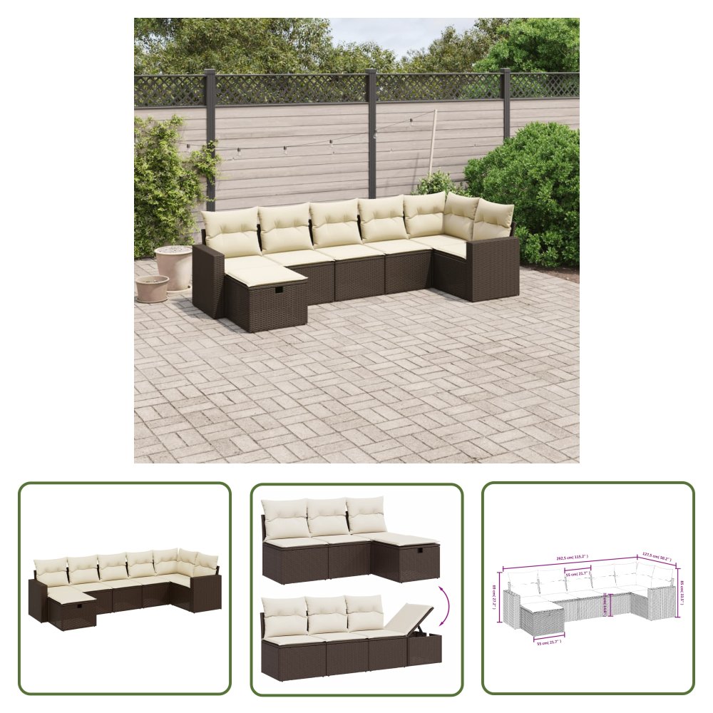 The Living Store 7-cz. zestaw wypoczynkowy do ogrodu - z poduszkami - brązowy - Sofa Ogrodowa