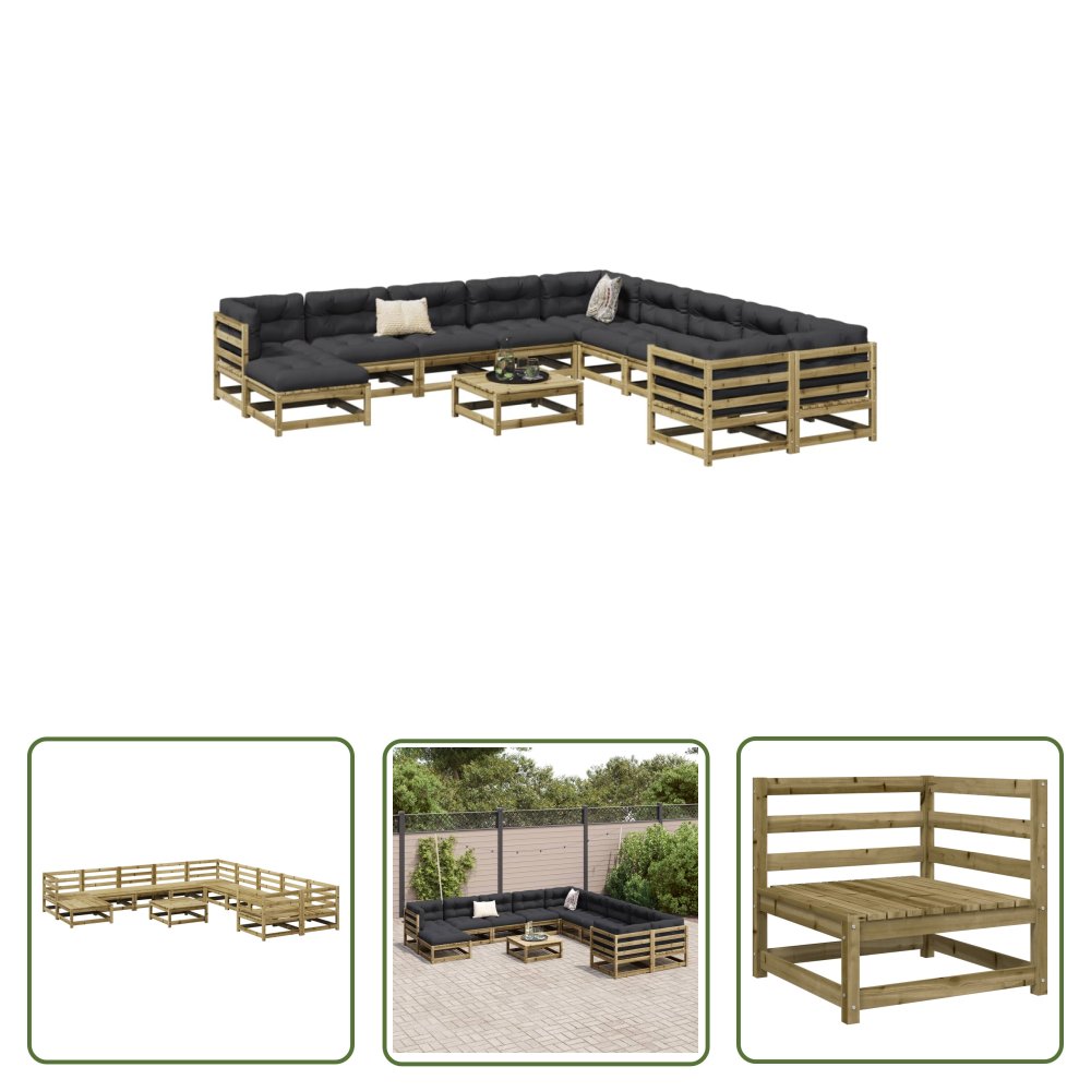 The Living Store 12-cz. zestaw wypoczynkowy do ogrodu - impregnowana sosna - Zestaw Wypoczynkowy Do Ogrodu