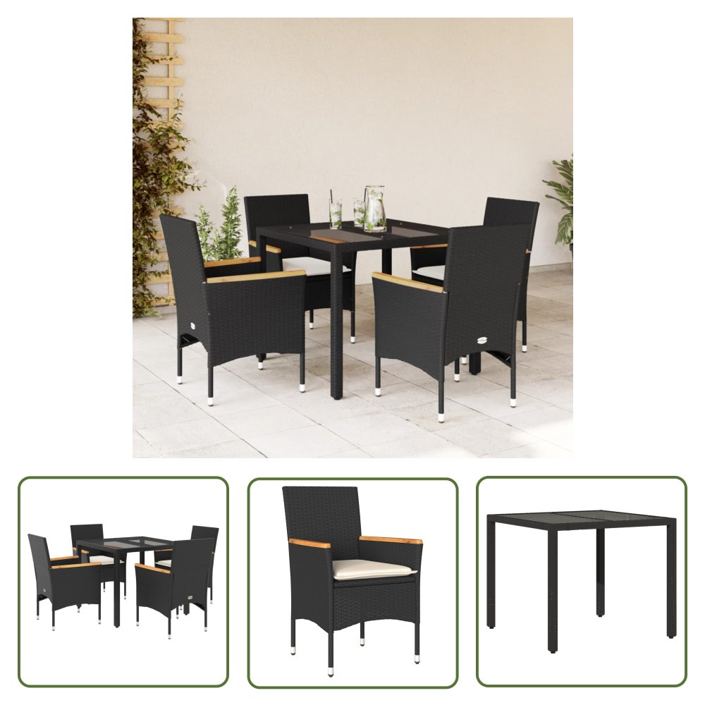 The Living Store 5-cz. zestaw mebli ogrodowych z poduszkami - czarny - polirattan - Meble Ogrodowe