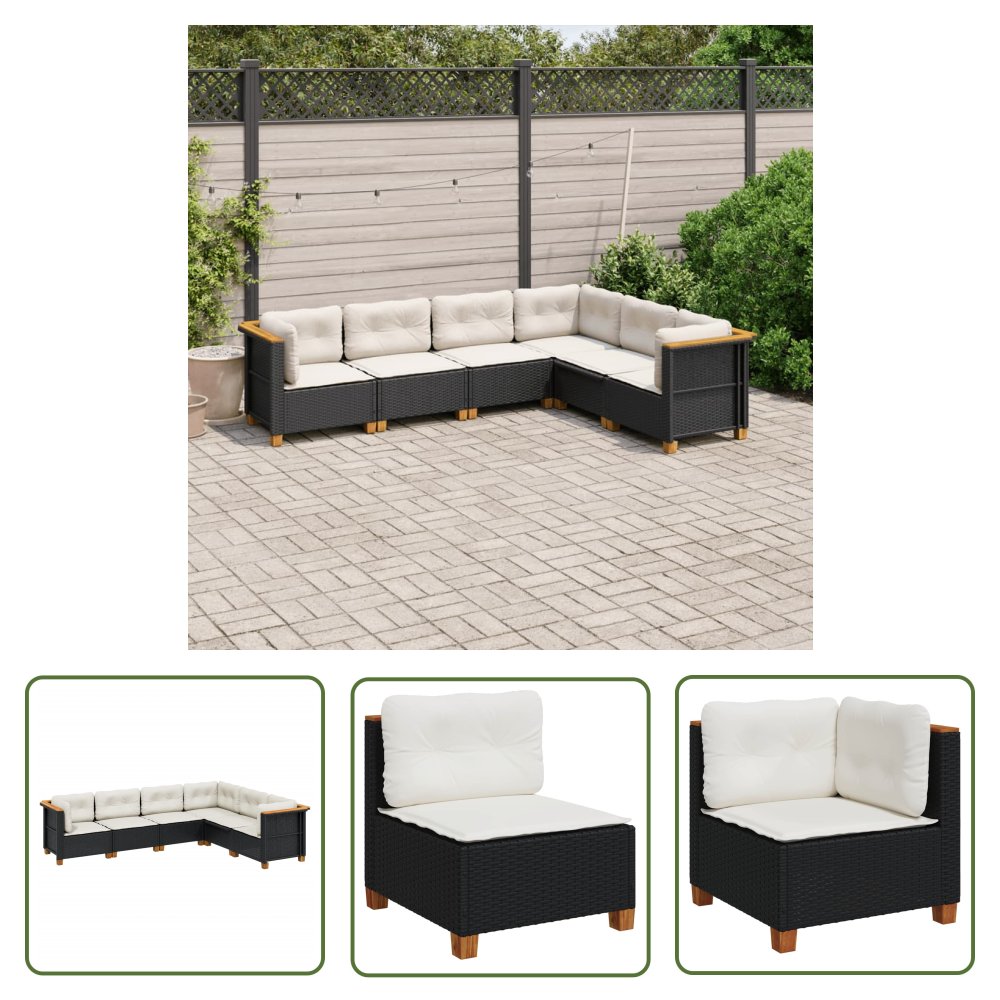 The Living Store 6-cz. zestaw mebli ogrodowych z poduszkami - czarny polirattan - Sofa Ogrodowa