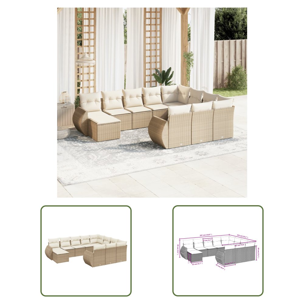 The Living Store 11-cz. zestaw mebli ogrodowych z poduszkami - beżowy - polirattan - Sofa Ogrodowa