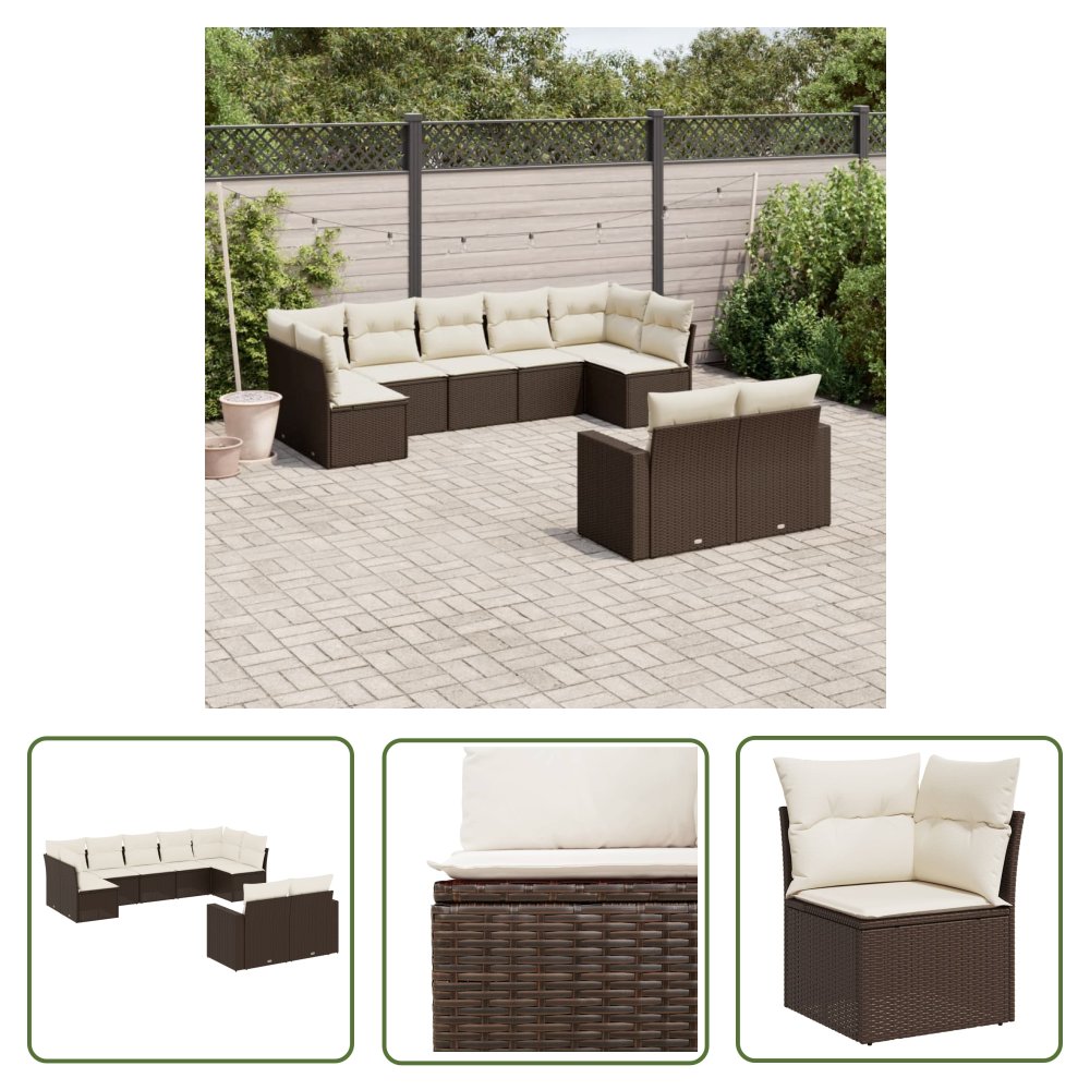 The Living Store 9-cz. zestaw mebli ogrodowych z poduszkami - brązowy - polirattan - Sofa Ogrodowa