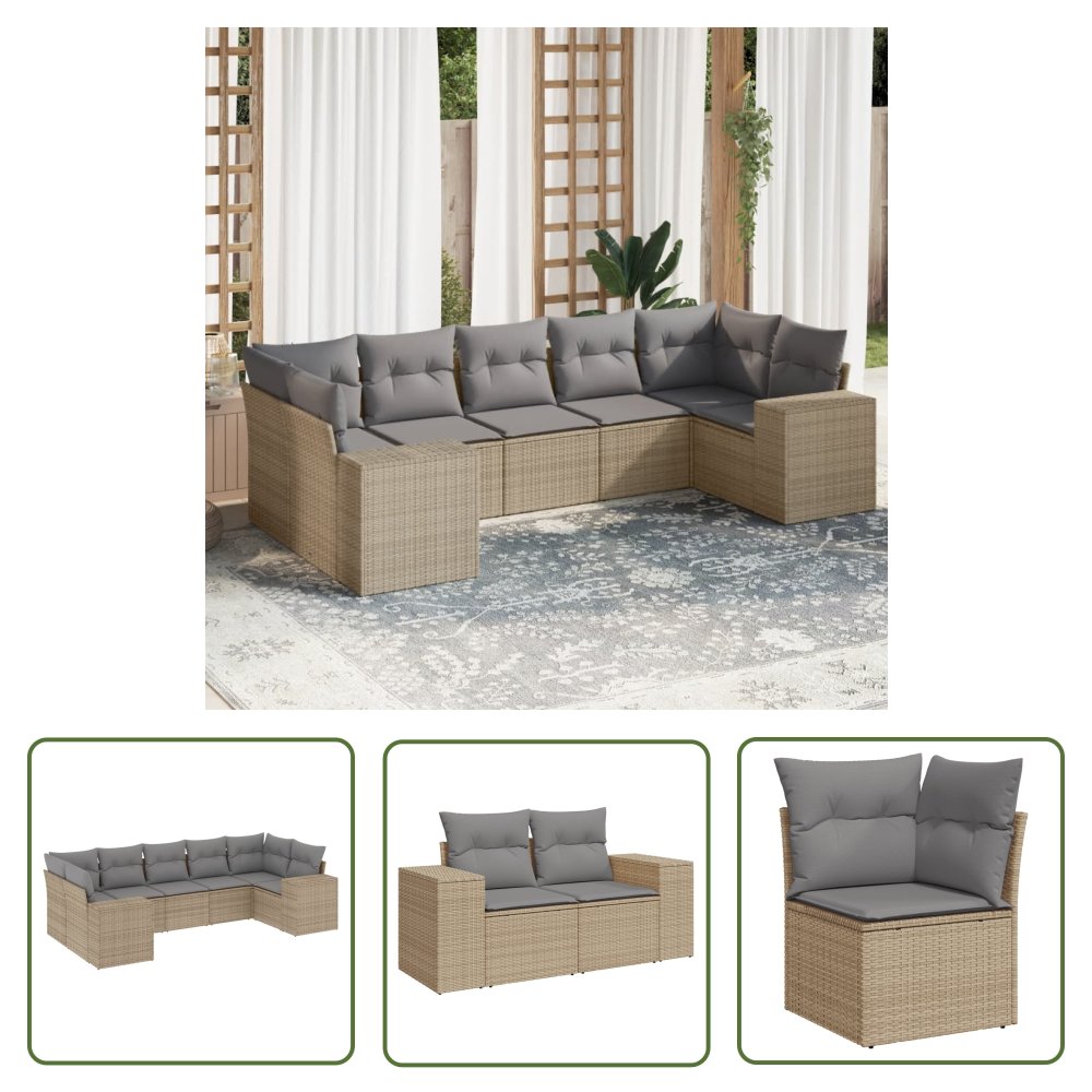 The Living Store 7-cz. zestaw wypoczynkowy do ogrodu - z poduszkami - beżowy - Sofa Ogrodowa