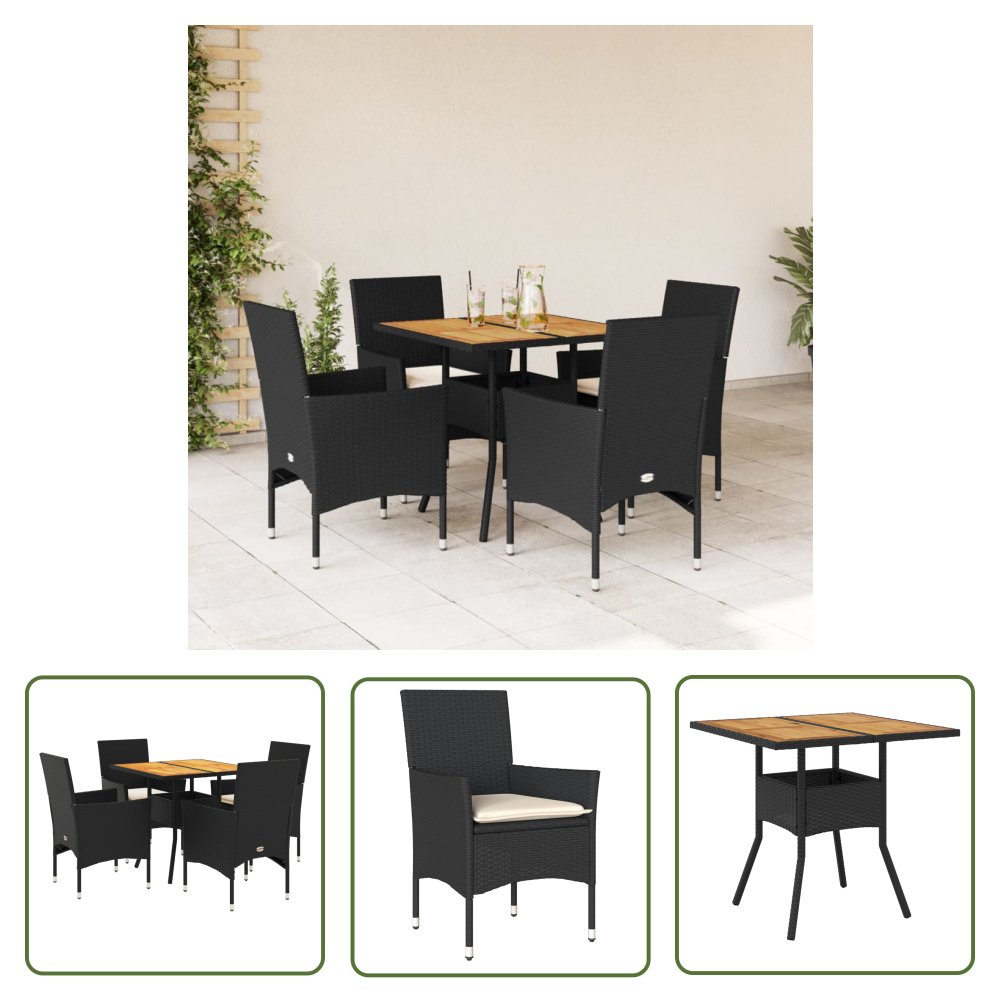 The Living Store 5-cz. zestaw mebli ogrodowych z poduszkami - polirattan i akacja - Meble Ogrodowe