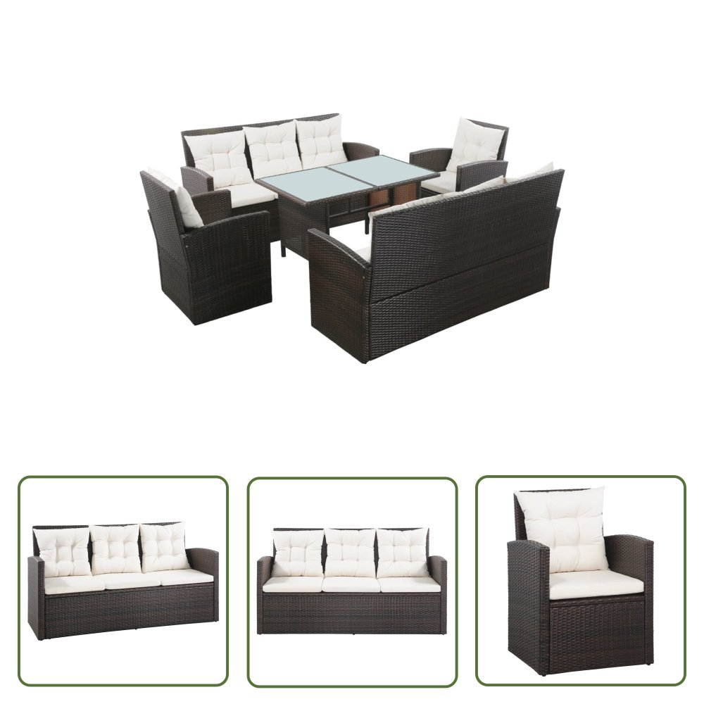 The Living Store 5-cz. zestaw mebli do ogrodu - poduszki - rattan PE - brązowy - Zestaw Mebli Ogrodowych