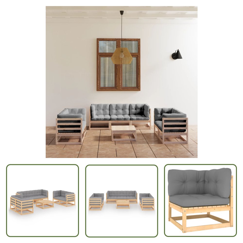 The Living Store 6-cz. zestaw wypoczynkowy do ogrodu - z poduszkami - lita sosna - Zestaw Wypoczynkowy Do Ogrodu