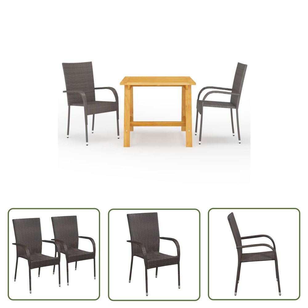 The Living Store 3-częściowy zestaw mebli ogrodowych - brązowy - Ogrodowy Zestaw Jadalniany