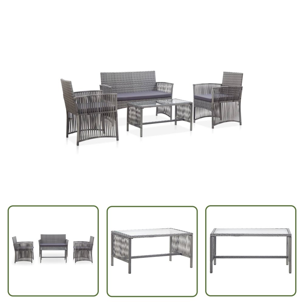 The Living Store 4-cz. zestaw wypoczynkowy do ogrodu - poduszki - rattan PE - Mebel Ogrodowy