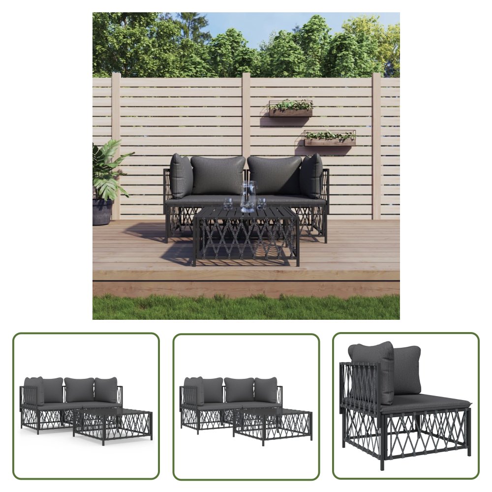 The Living Store 3-cz. zestaw wypoczynkowy do ogrodu - z poduszkami - antracytowy - Zestaw Wypoczynkowy Do Ogrodu