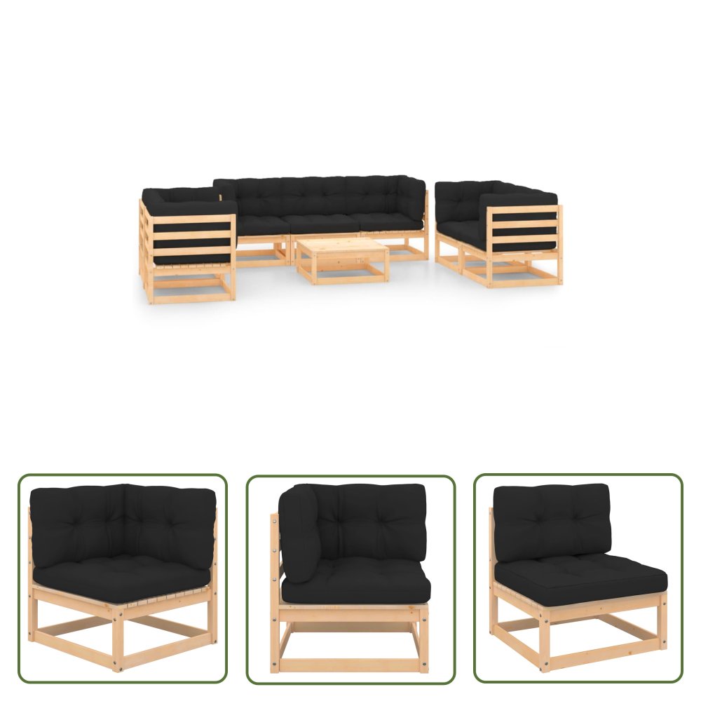 The Living Store 8-cz. zestaw mebli ogrodowych z poduszkami - lite drewno sosnowe - Zestaw Mebli Ogrodowych