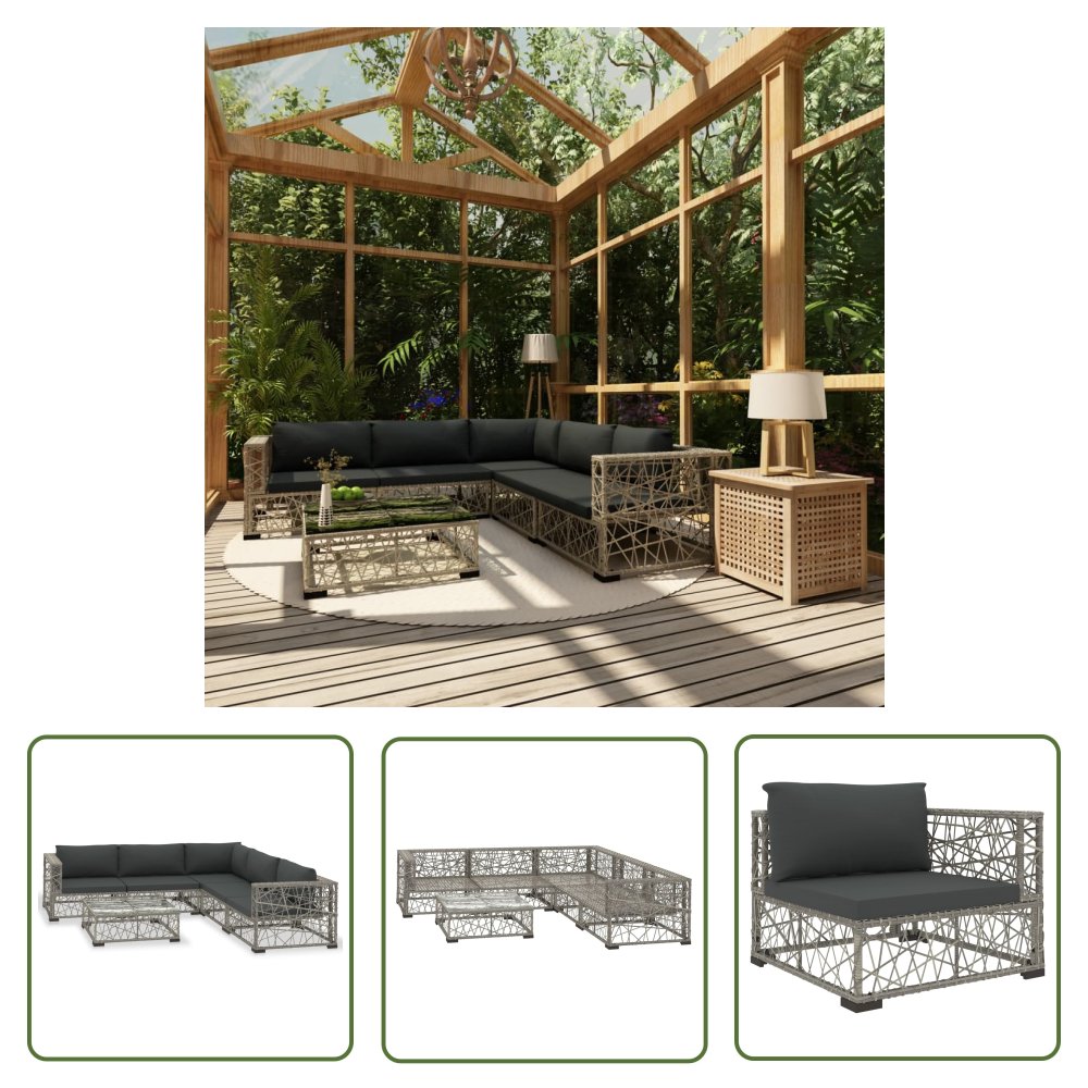 The Living Store 6-cz. zestaw wypoczynkowy do ogrodu - poduszki - rattan PE - szary - Sofa Ogrodowa I Stół