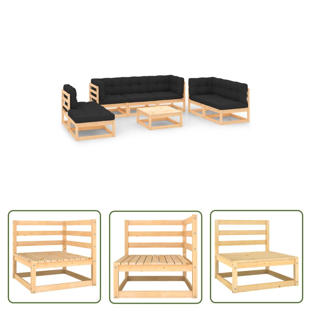 The Living Store 8-cz. zestaw mebli ogrodowych z poduszkami - lite drewno sosnowe - Zestaw Mebli Ogrodowych