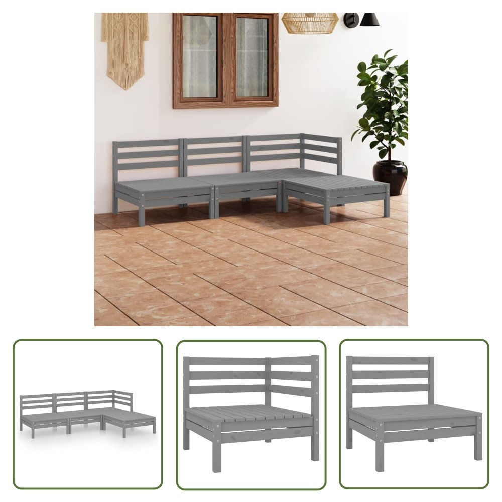 The Living Store 4-cz. zestaw mebli wypoczynkowych do ogrodu - szary - sosnowy - Zestaw Mebli Wypoczynkowych Z Palet