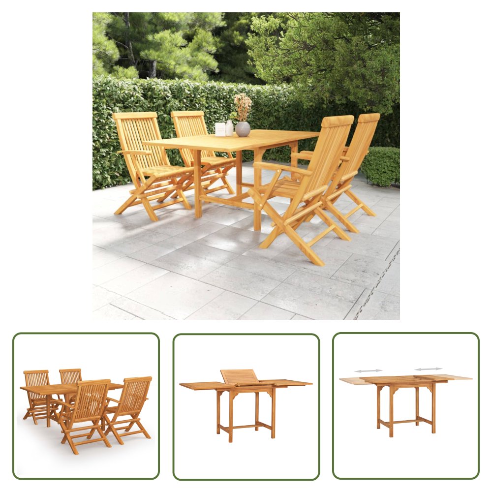 The Living Store 5-cz. zestaw mebli ogrodowych - lite drewno tekowe - Zestaw Jadalniany Do Ogrodu