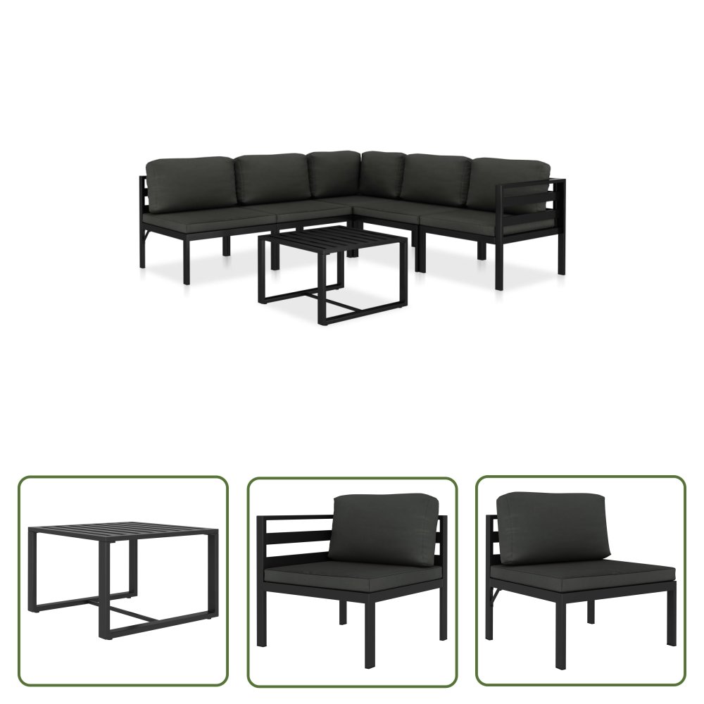 The Living Store 6-cz. zestaw wypoczynkowy - poduszki - aluminium - antracyt - Komplet Ogrodowy