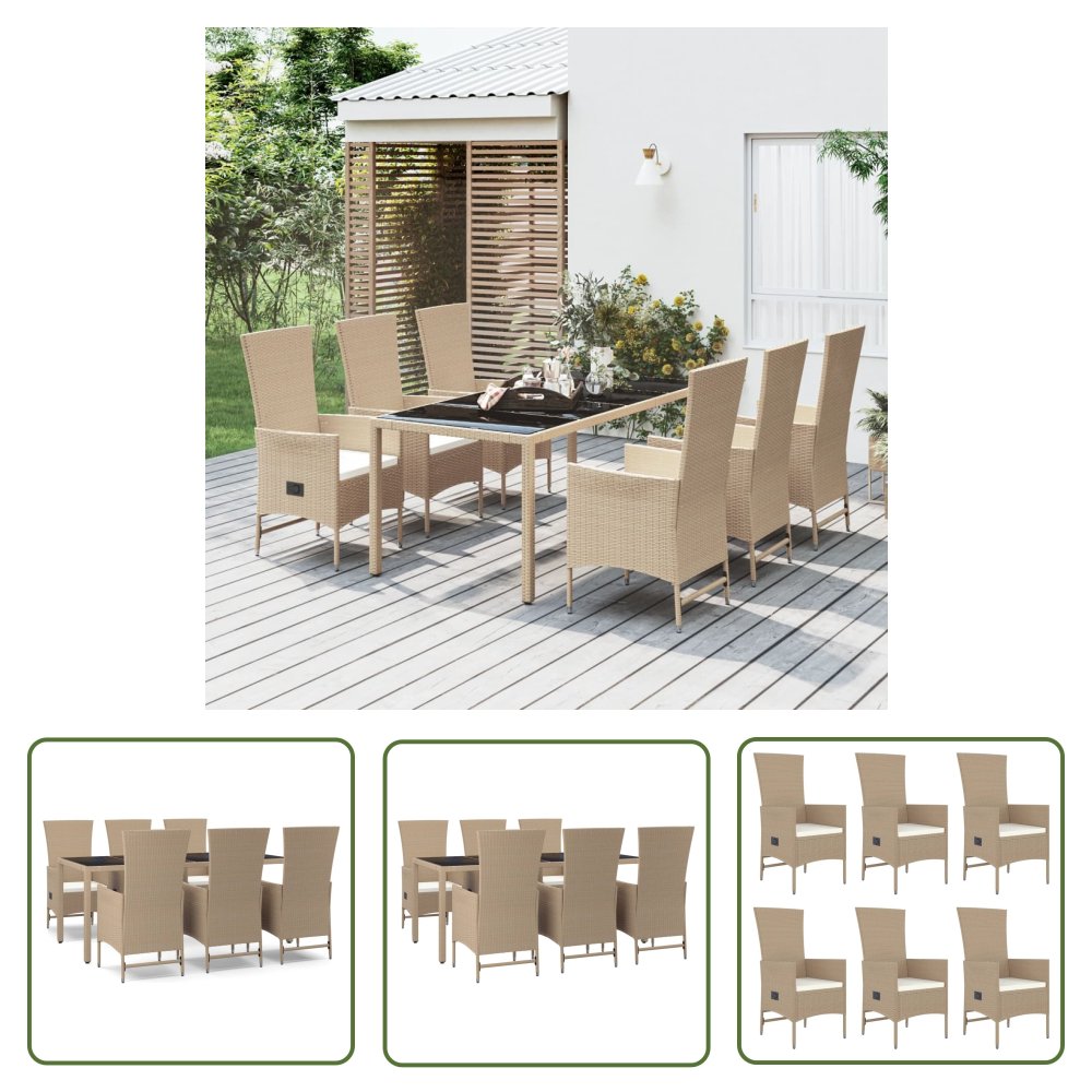 The Living Store 7-cz. zestaw mebli ogrodowych z poduszkami - beżowy - polirattan - Zestaw Mebli Ogrodowych