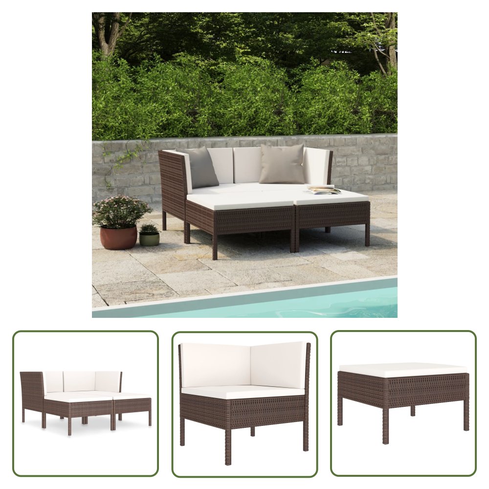 The Living Store 4-cz. zestaw wypoczynkowy do ogrodu - poduszki - rattan PE - brąz - Zestaw Mebli Ogrodowych